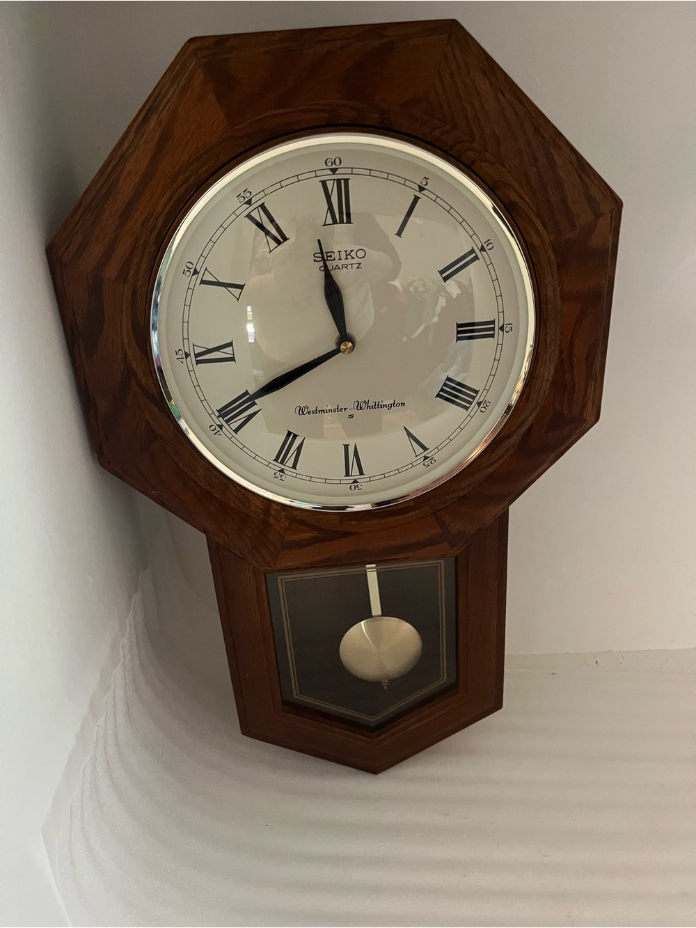 Seiko Quartz Westminster-Whittington Chime Pendulum Octagon Wood Clock WORKS*